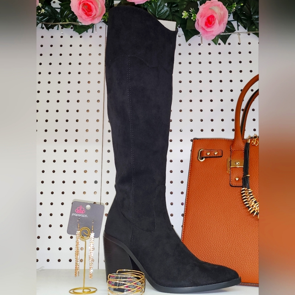Black suede tall boots